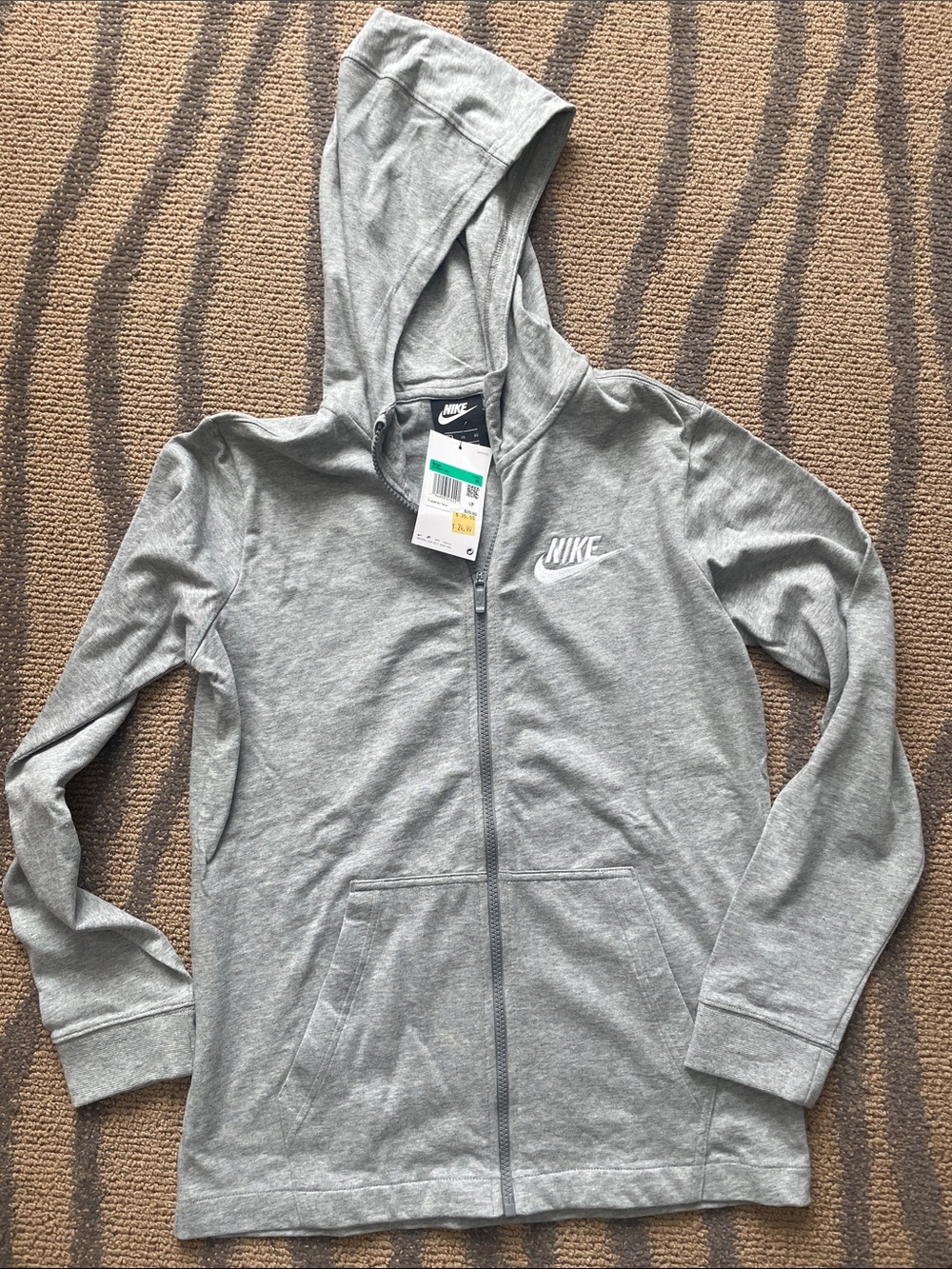 Nike Kids Grey Full-Zip Hoodie Jacket with Logo